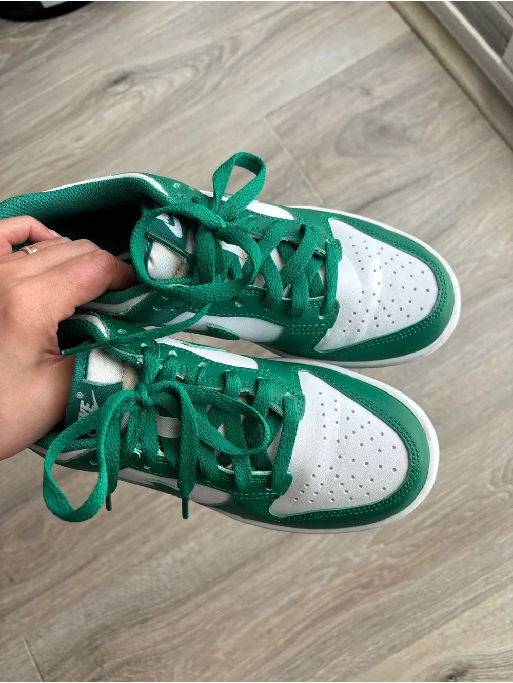 Nike White and Green Low-Top Dunks